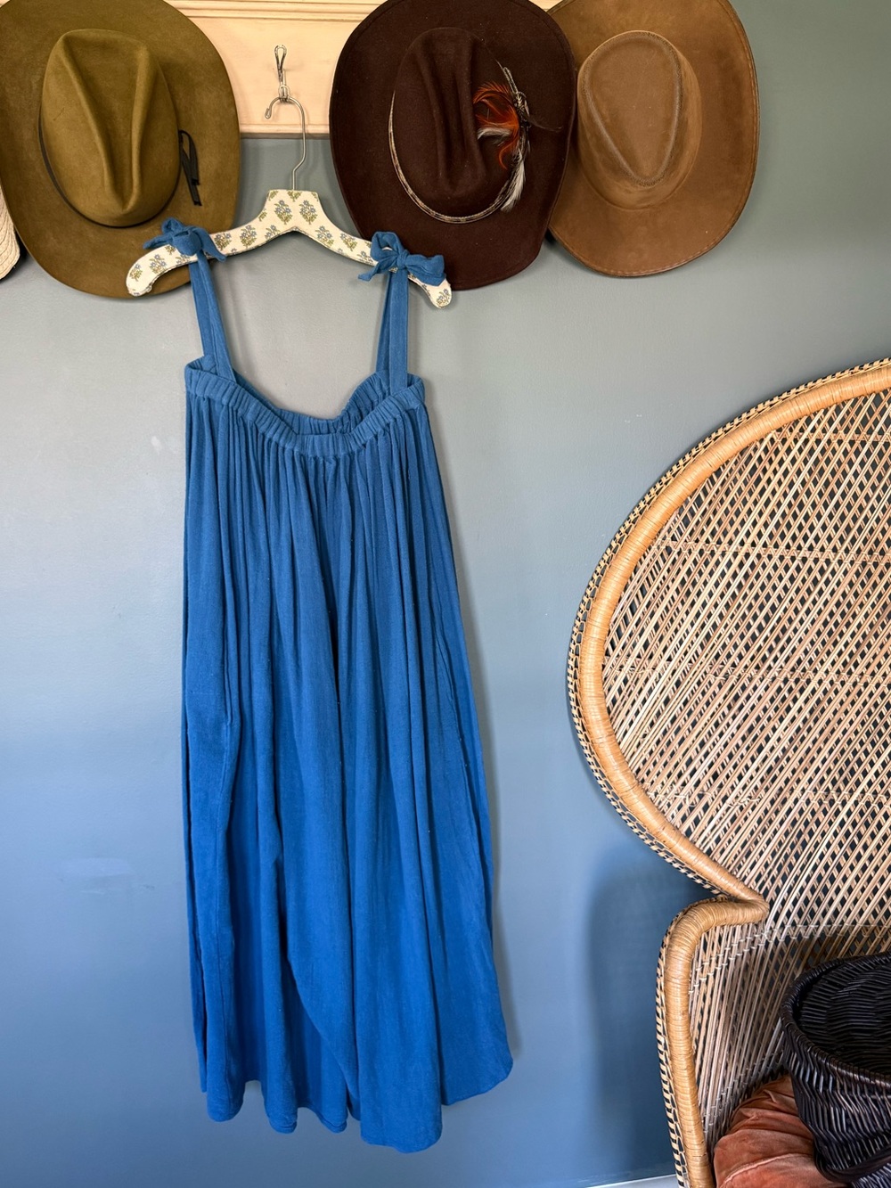 World market royal Blue Tie-Strap Sundress coverup Maxi dress OS